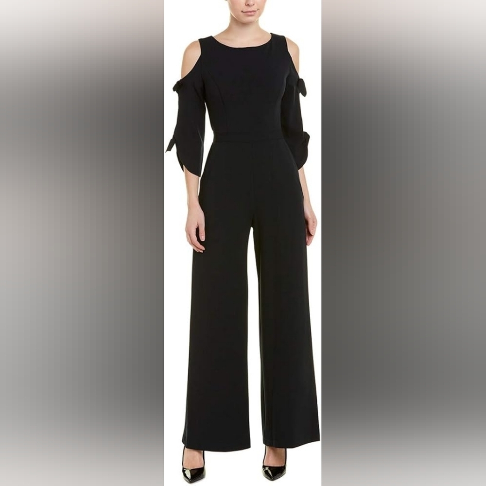 Donna Morgan Women's Black Tie Sleeve Cold Shoulder Romper Jumpsuit Size 12 NWT